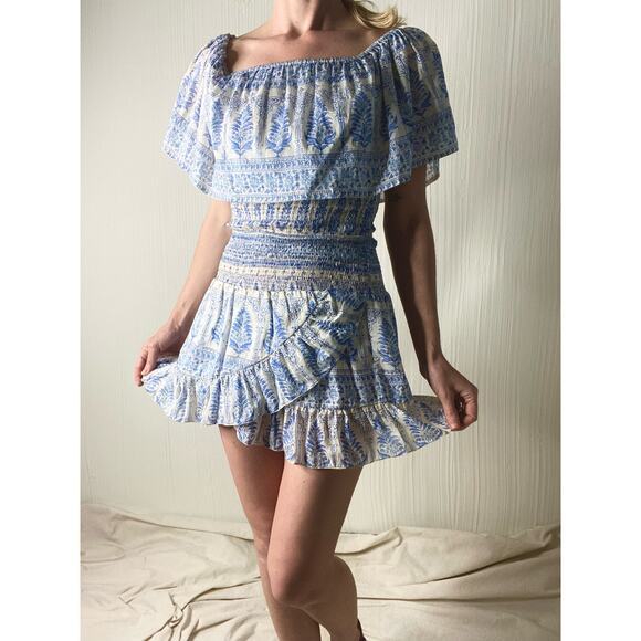 ALICIA BELL Blue & White Off-The-Shoulder Slouch Mini Sundress NWT US SMALL - Picture 1 of 14